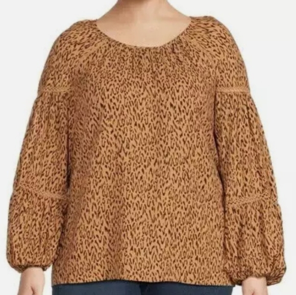 NWT Terra & Sky Balloon Sleeve Blouse, Size 4X, Leopard Print, Flowy, Soft - Picture 2 of 9